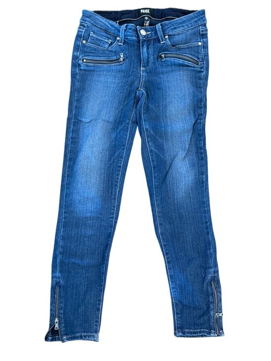 PAIGE Denim - Paige Jane Zip Crop Denim Jeans Size 26 Made In USA Slim Fit With Zipper Details